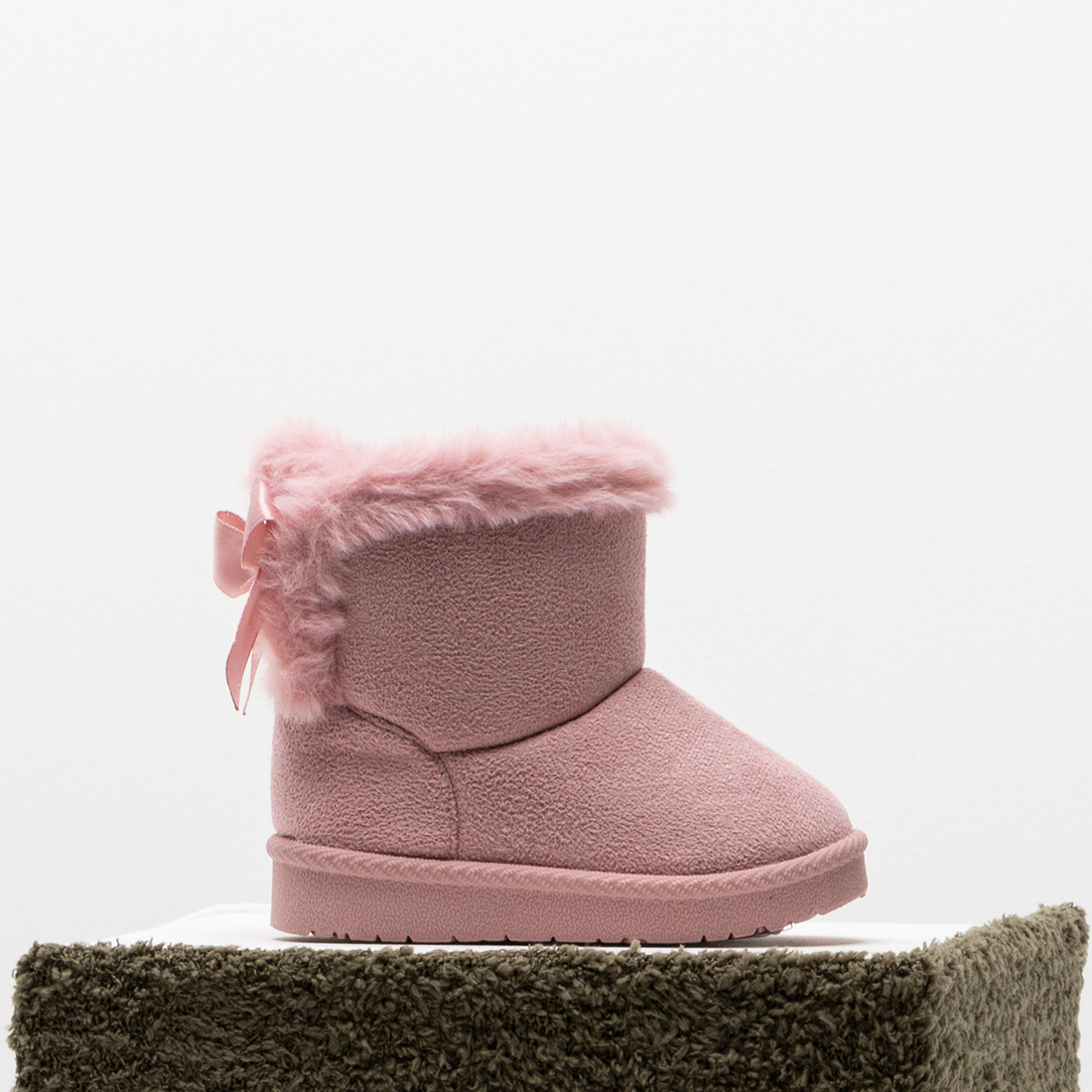 Bow fur slipper high pink-DUSTY PINK-3