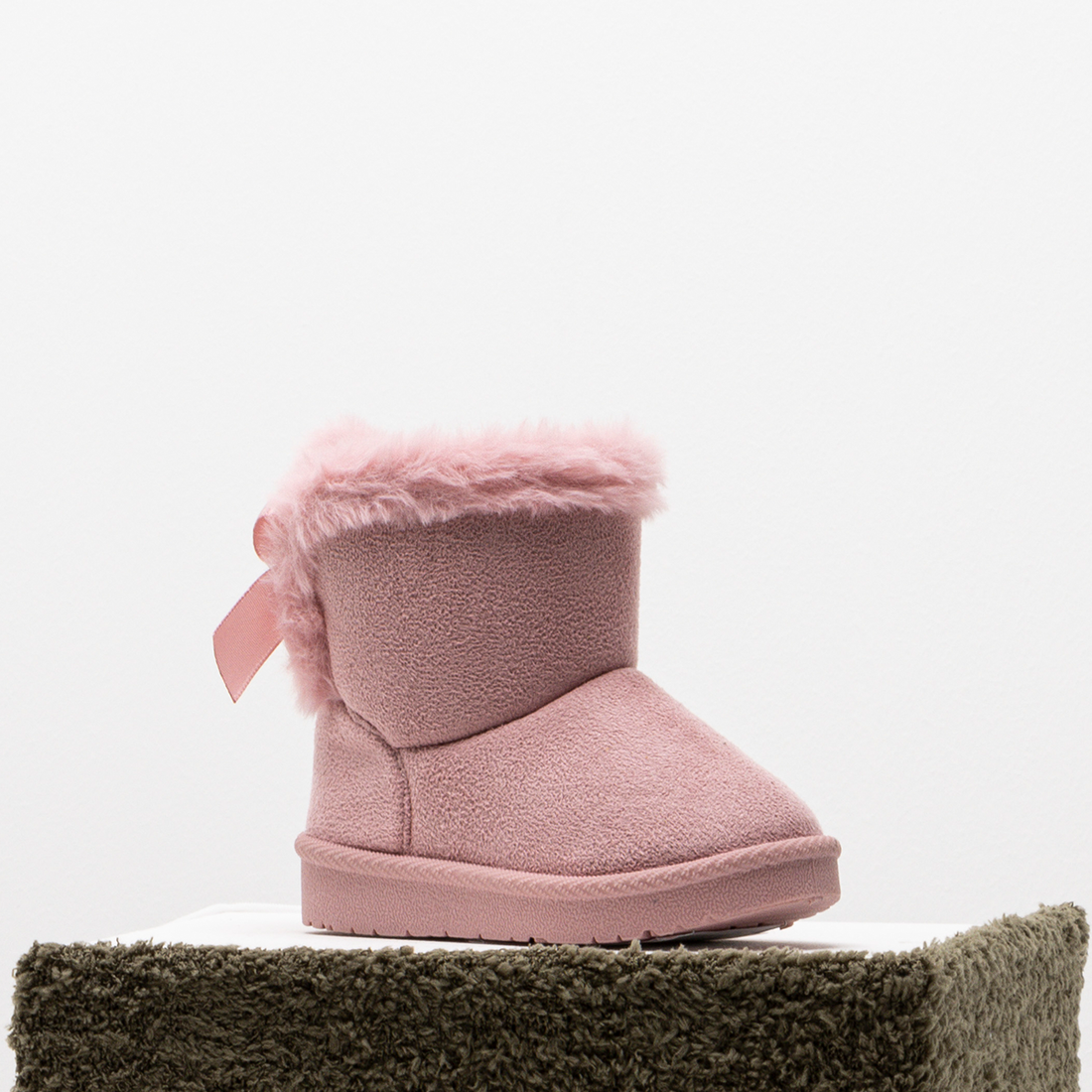 Bow fur slipper high pink-DUSTY PINK-3