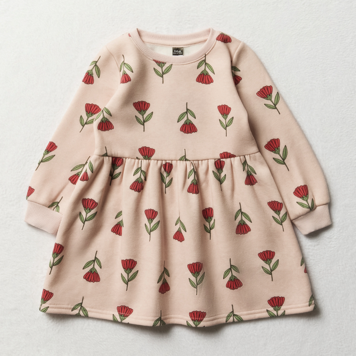 Floral Fit And Flare Sweat Dress Pink Multi-LIGHT PINK-2-3 YRS