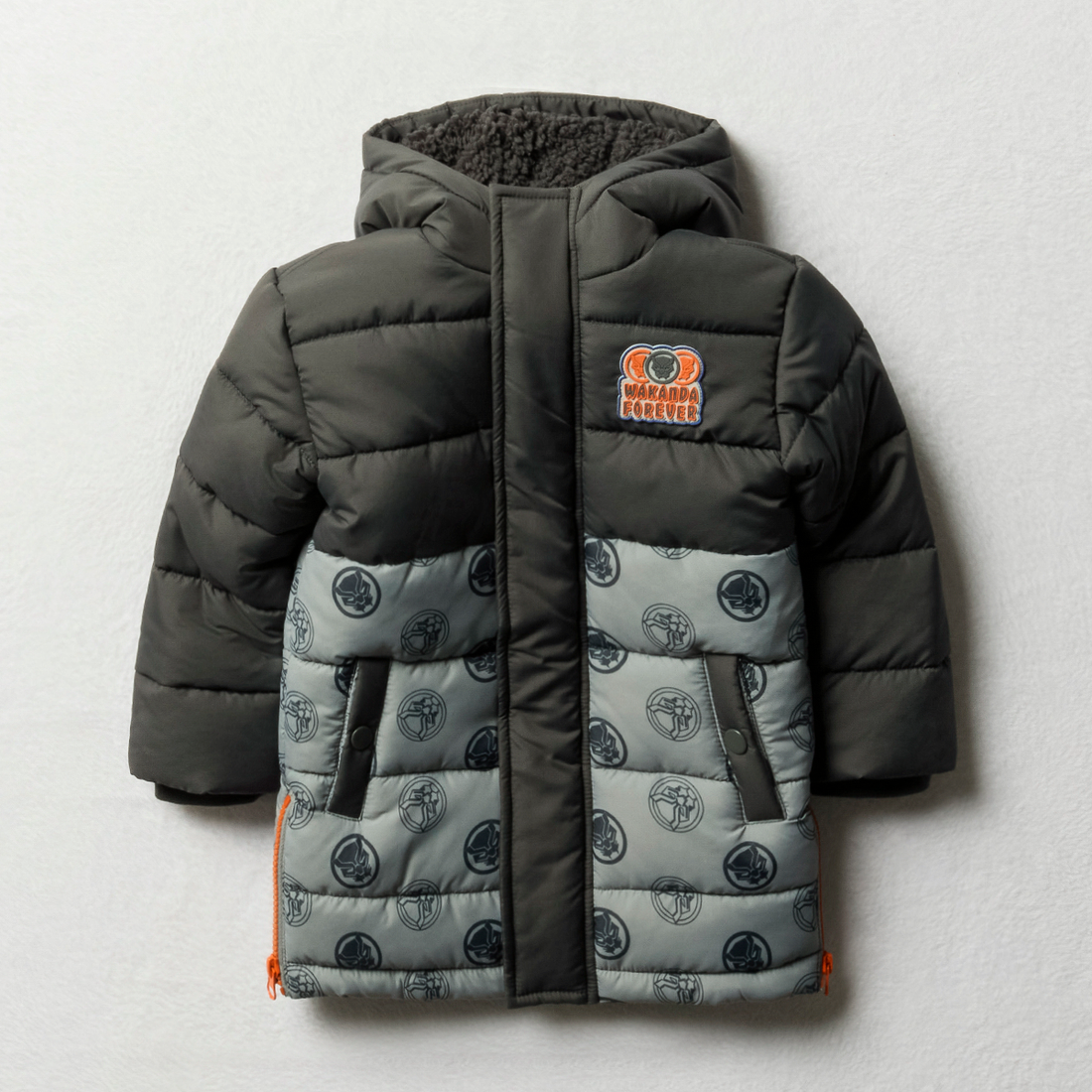 Black panther quilted puffer parka jacket dark gre-DARK GREY-5-6 YRS