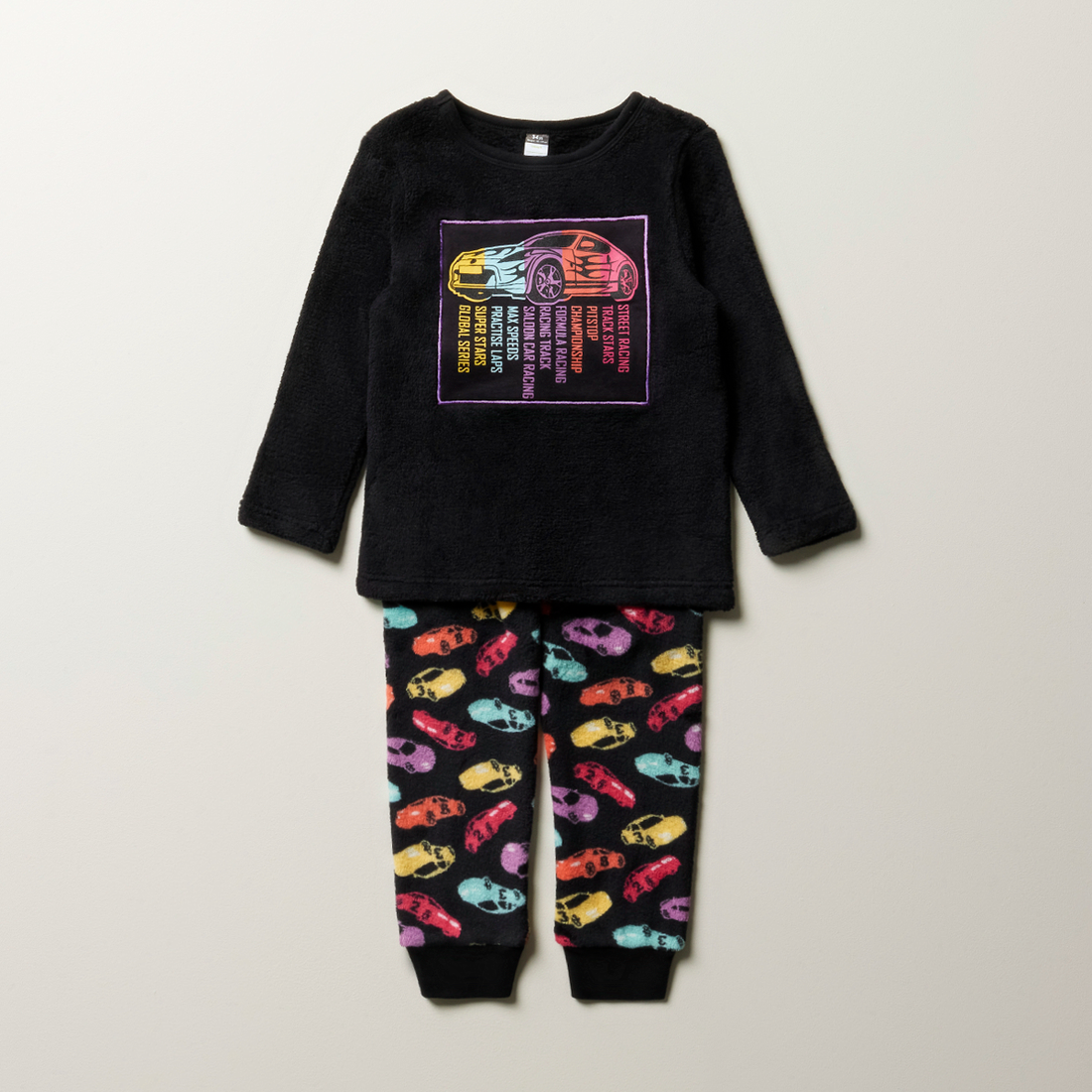 Racing cars coral fleece pj black-BLACK-2-3 YRS