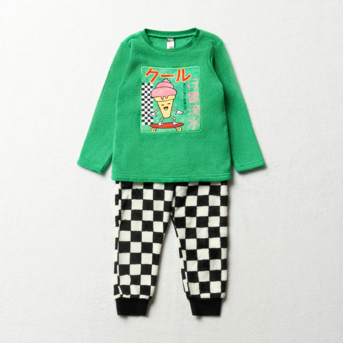 Anime skater coral fleece pj green-FOREST-2-3 YRS