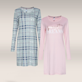 2 Pack long sleeve sleepshirt check-ASSORTED-M