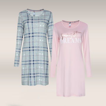 2 Pack long sleeve sleepshirt check-ASSORTED-M