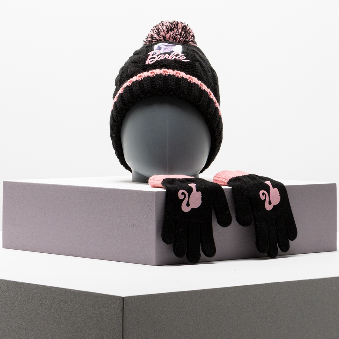 PG barbie black st beanie and gloves-BLACK-52 CM