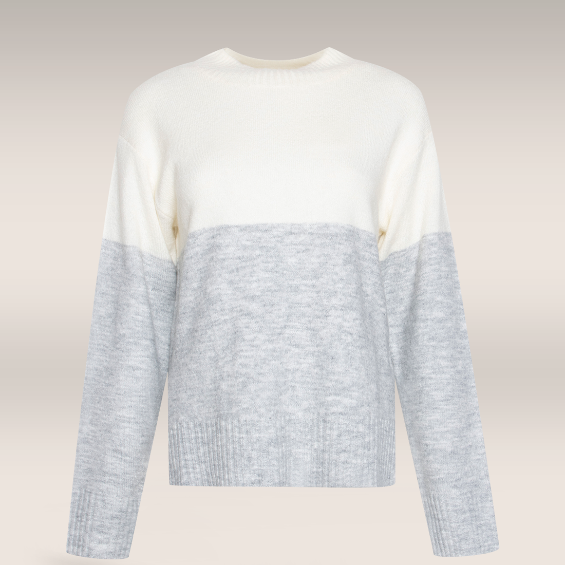 Colourblock side slit pullover vanilla grey melang-GREY MELANGE-M