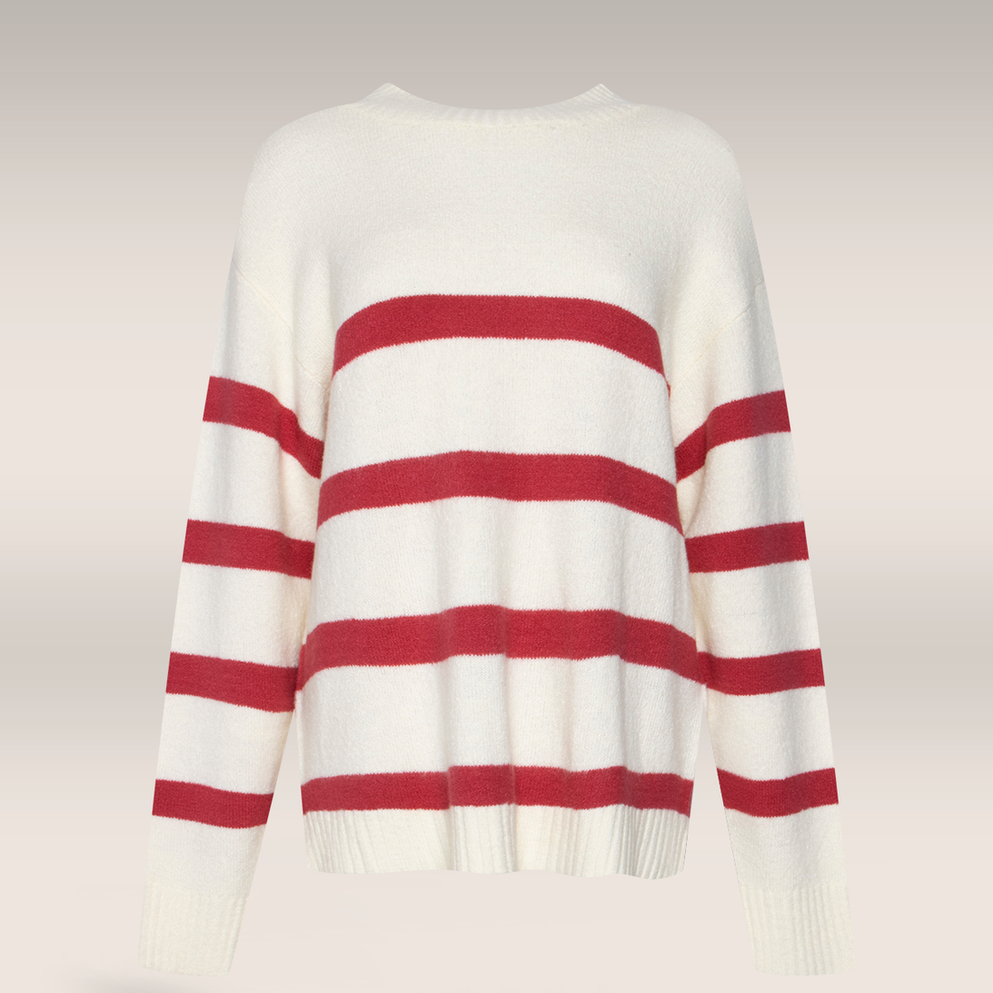 Striped side slit pullover vanilla raspberry-CREAM-M