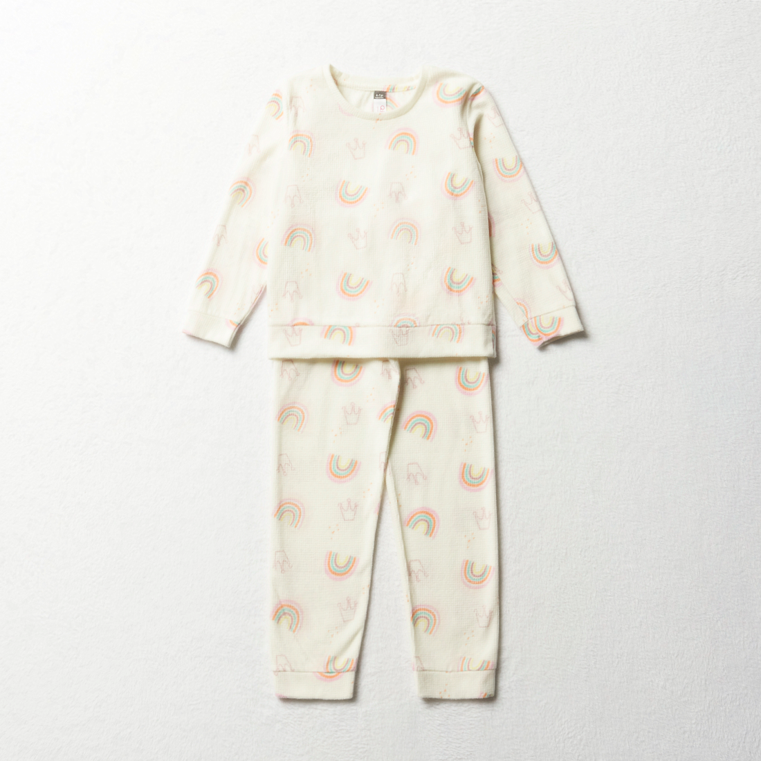 PG ls knit aop rainbows pj-OATMEAL-2-3 YRS