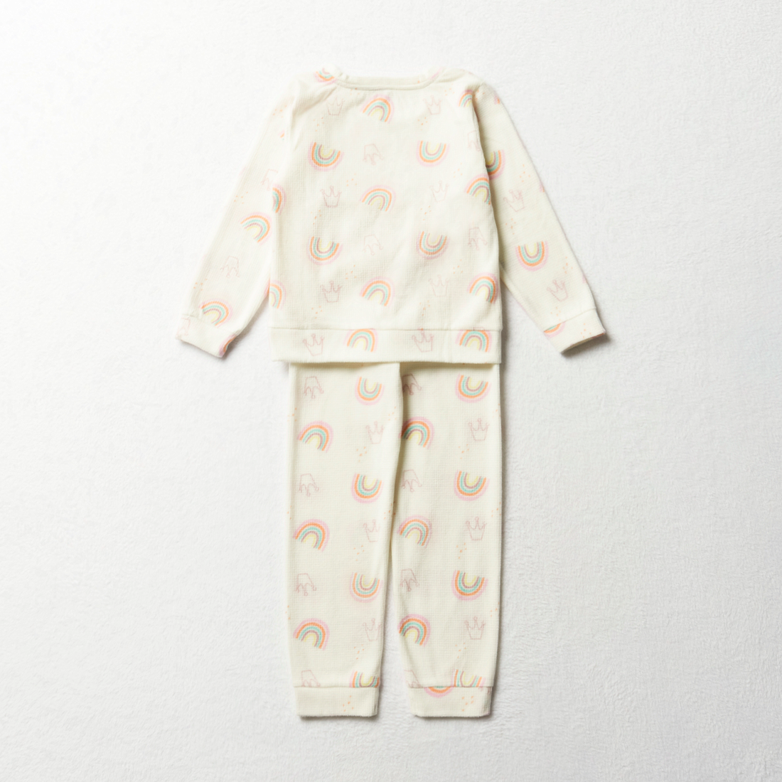 PG ls knit aop rainbows pj-OATMEAL-2-3 YRS