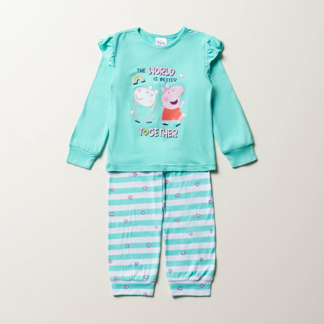 PG knit peppa stripe pj-TURQUOISE-1-2 YRS