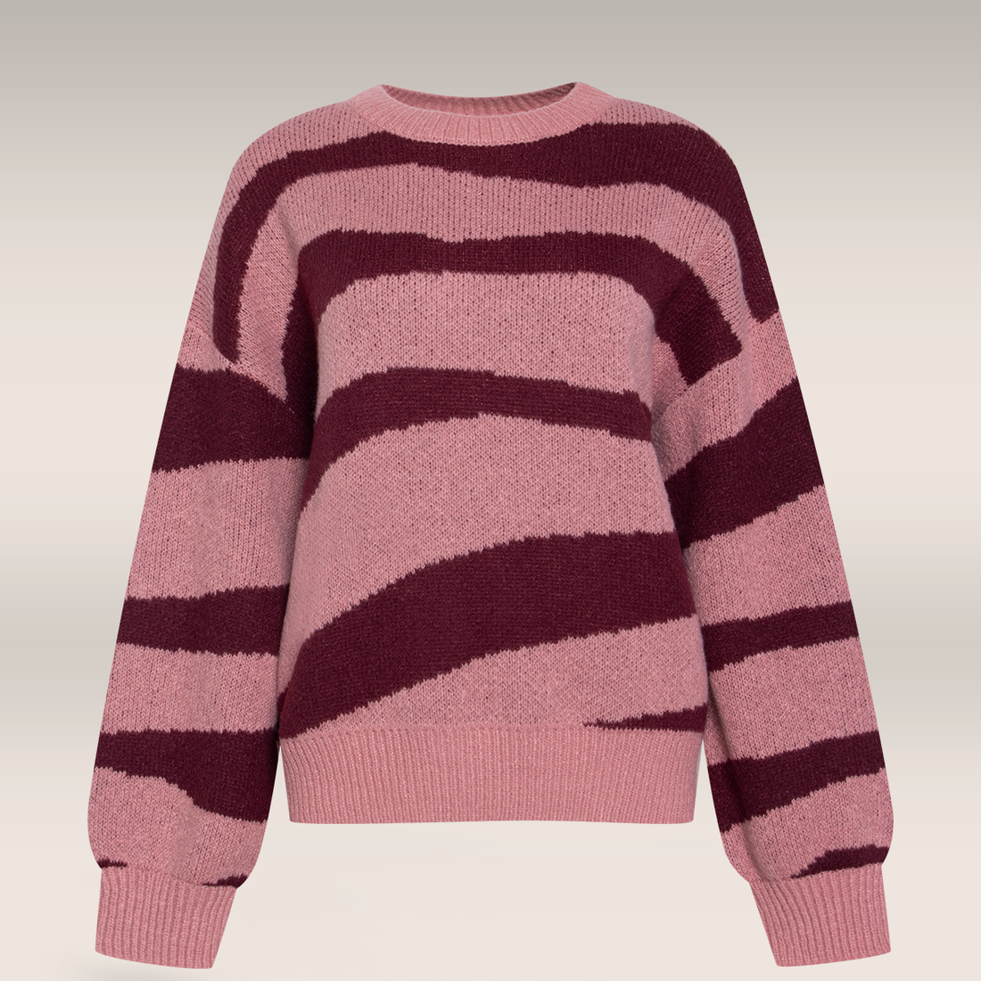 Wavy jacquard pullover wine raspberry-MID PINK-M