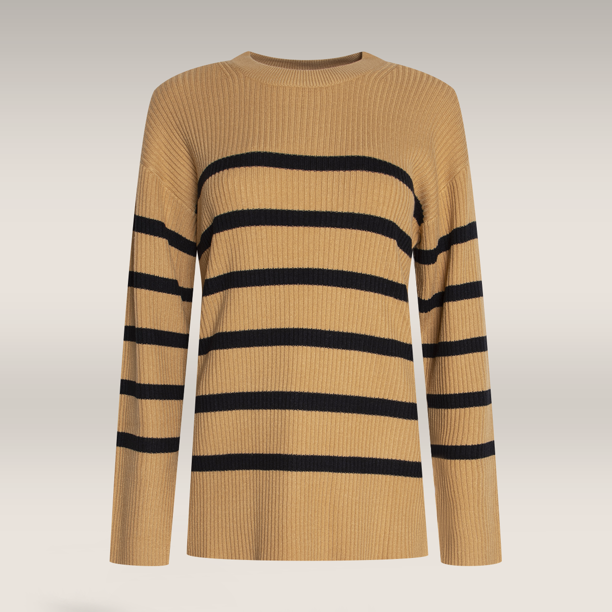 Striped rib tunic almond black-TAN-M