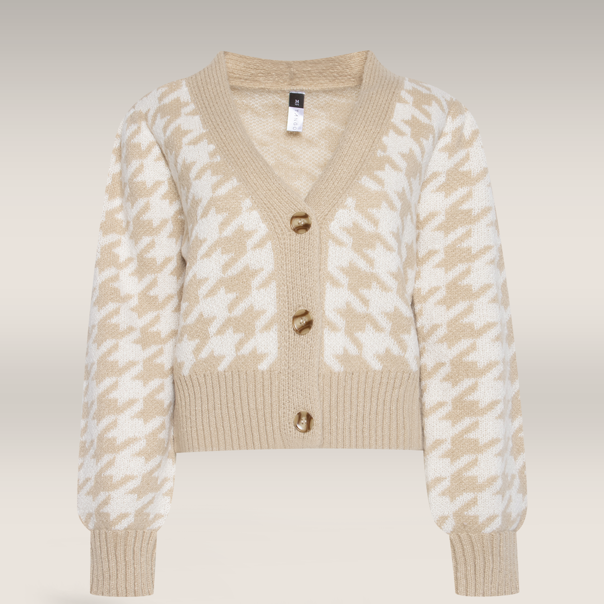 Houndstooth cardi vanilla stone-BEIGE-S