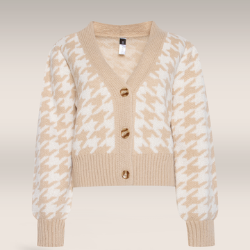 Houndstooth cardi vanilla stone-BEIGE-S