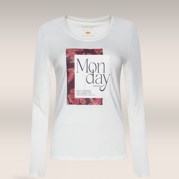 Scoop neck  long sleeve tee  Monday screen print c-CREAM-M