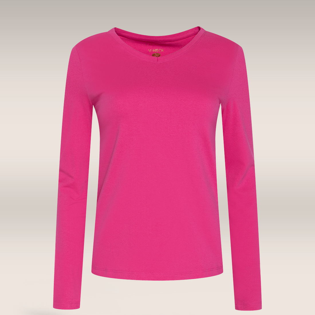 V NECK LONG SLEEVE T-SHIRT CERISE-CERISE-M