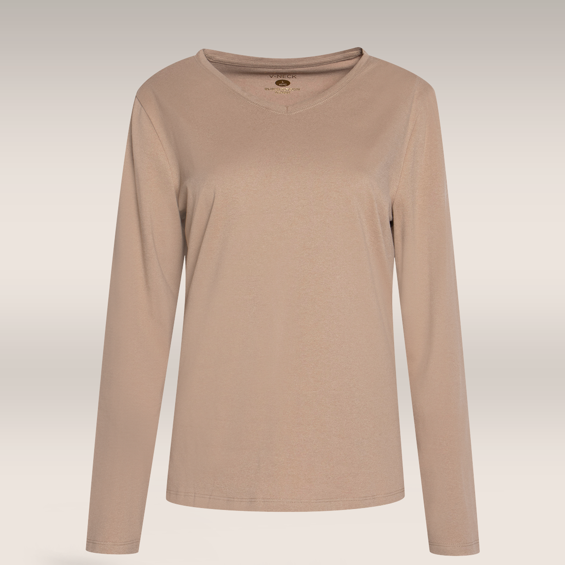 V neck long sleeve t-shirt taupe-TAUPE-M