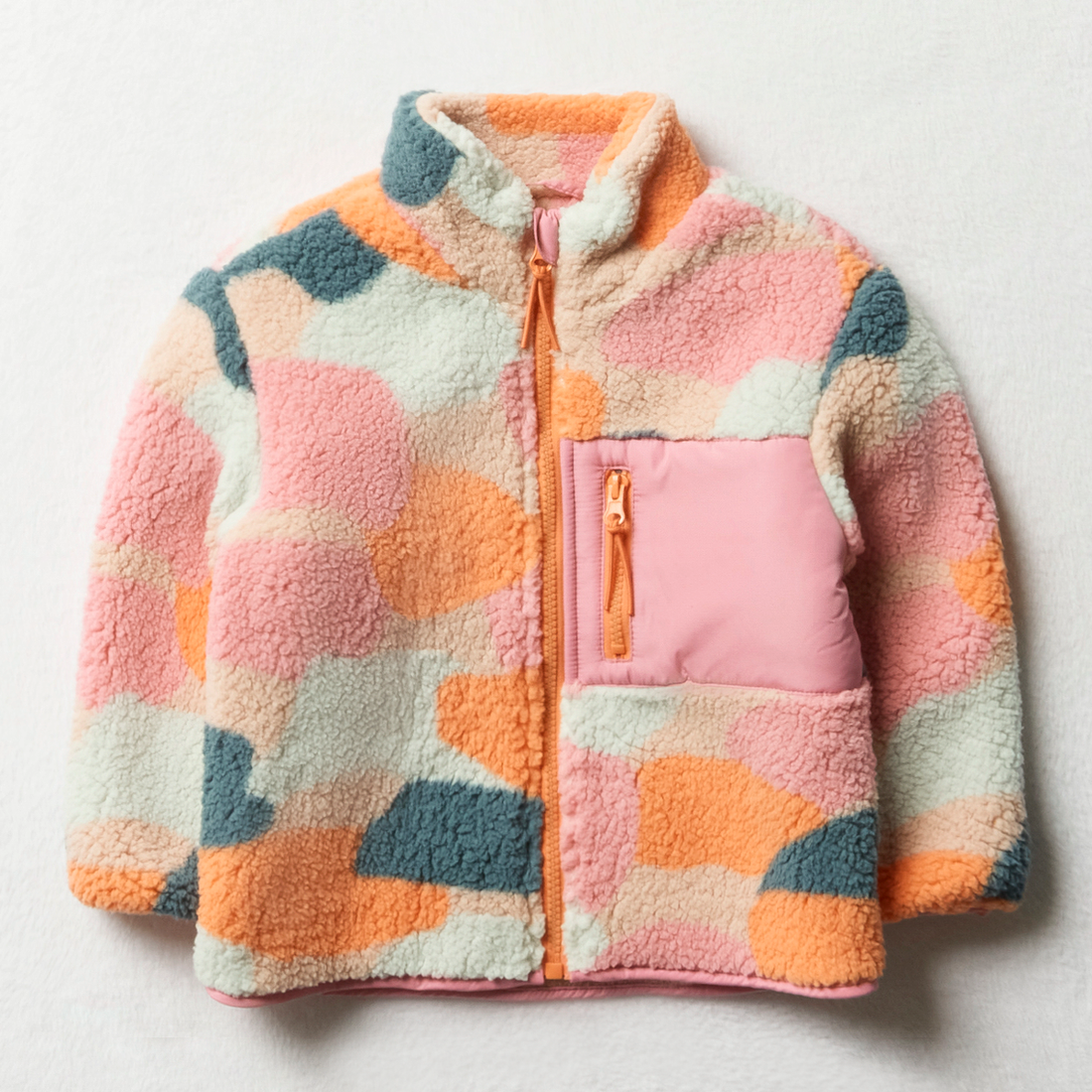 Zip through fluffy jacket multi-MULTI-3-4 YRS