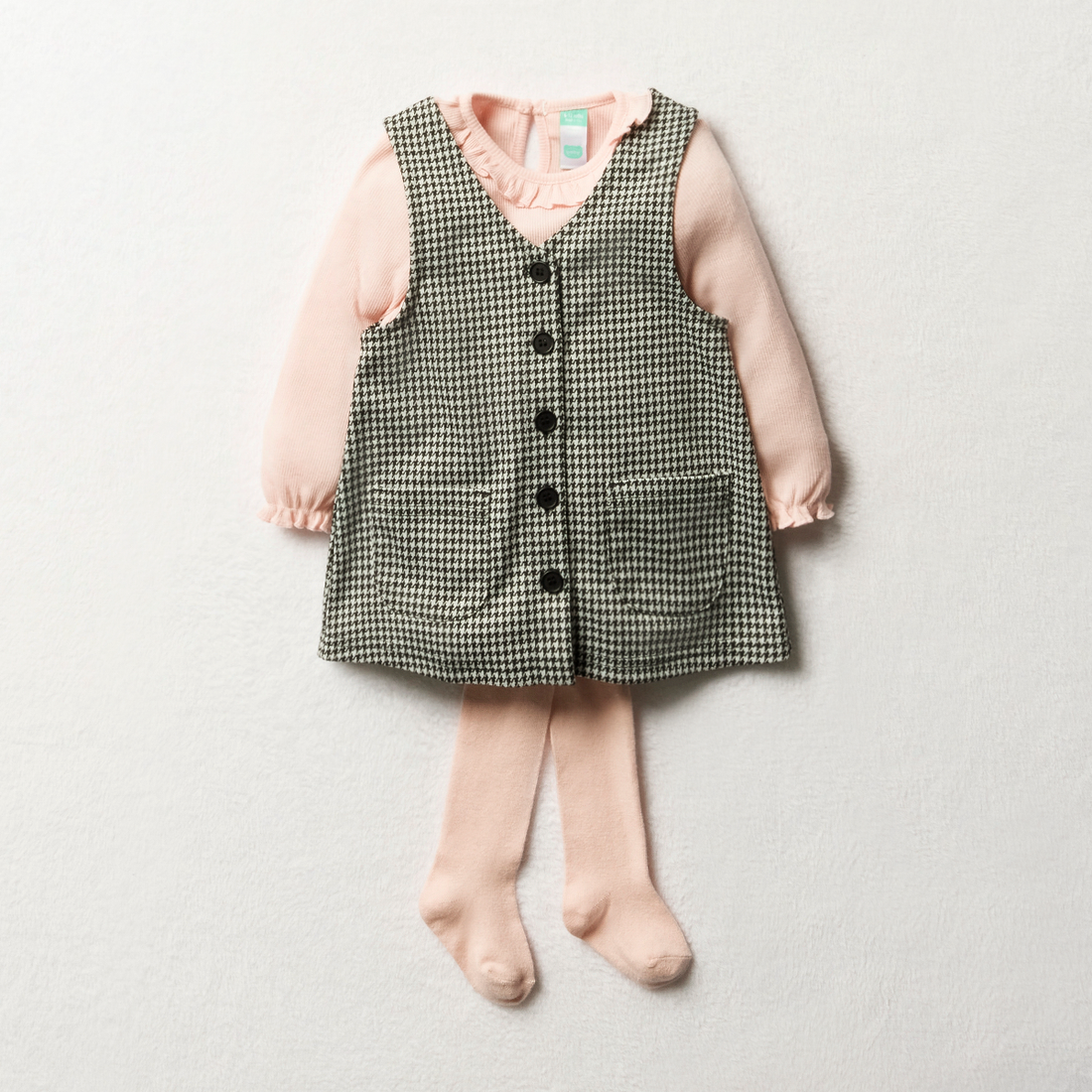 Check pinni set with tights egret strawberry cream-LIGHT PINK-6-12 MTHS