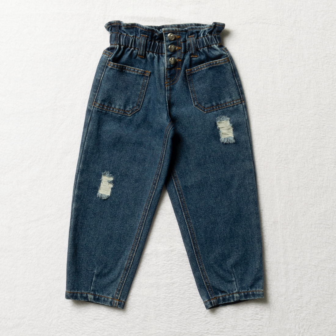 Button fly mom jean-MID BLUE-2-3 YRS