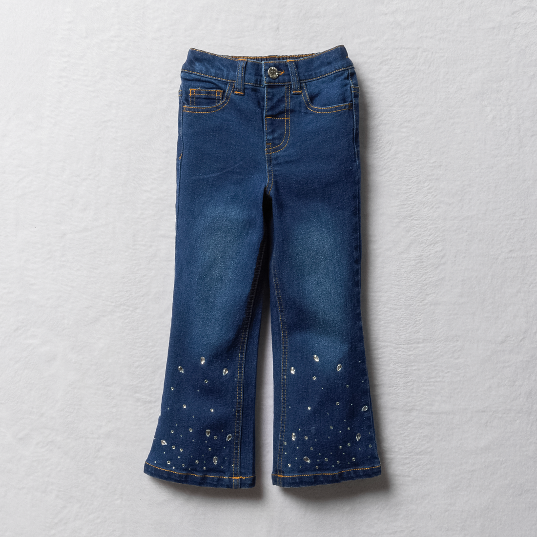 Embellished hem midwash hem wide leg styled denim-MID BLUE-2-3 YRS