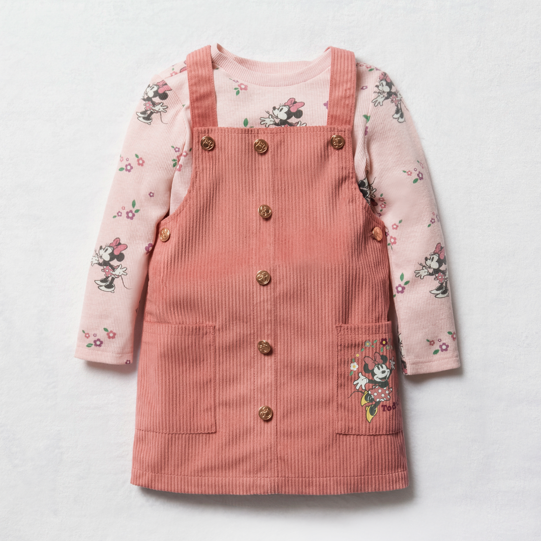 Minnie Mouse corduroy pinafore and t-shirt set dus-DUSTY PINK-4-5 YRS