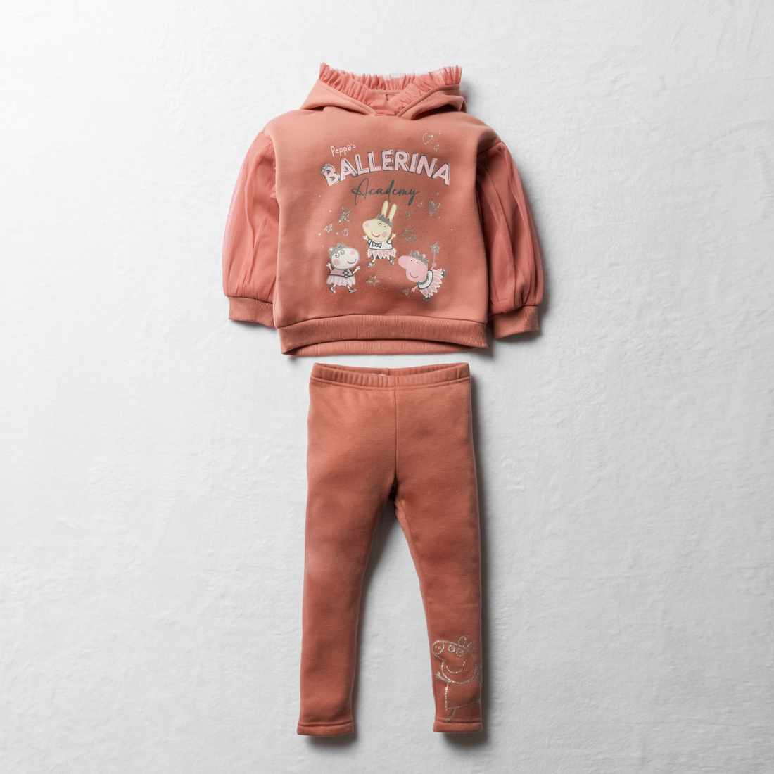 Peppa Pig tulle sleeve tracktop and fleece legging-MID PINK-3-4 YRS