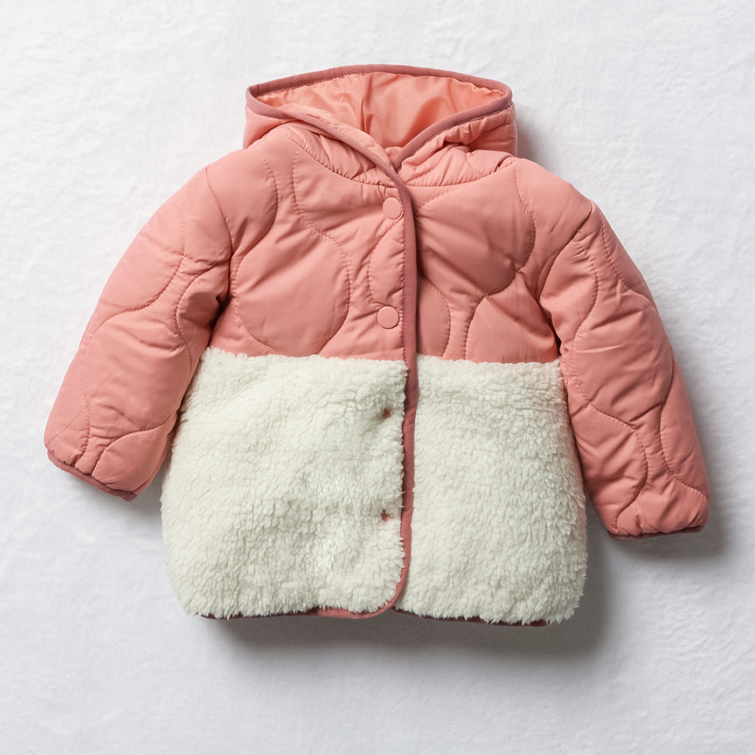 Hooded quilted borg jacket dusty rose-DUSTY PINK-18-24 MTHS