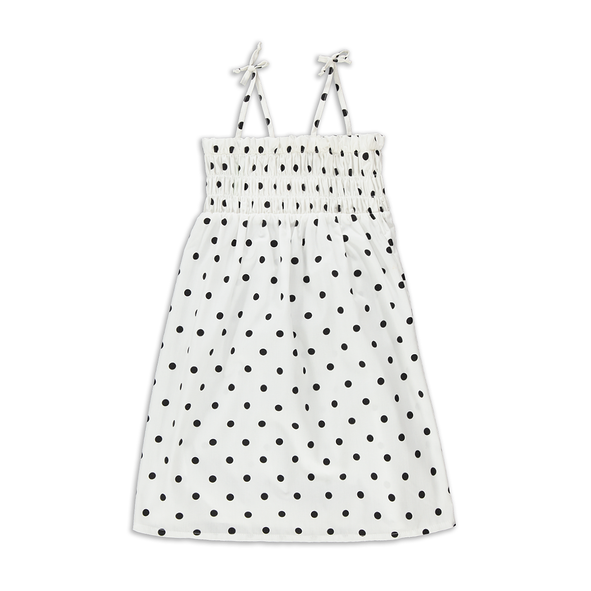 Black Spot Smocked Trapeze Midi Dress-BLACK-2-3 YRS