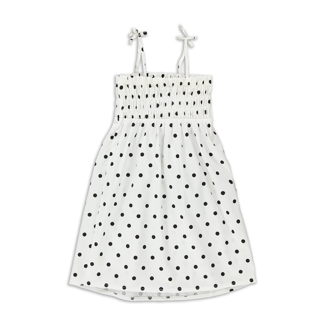 Black Spot Smocked Trapeze Midi Dress-BLACK-2-3 YRS