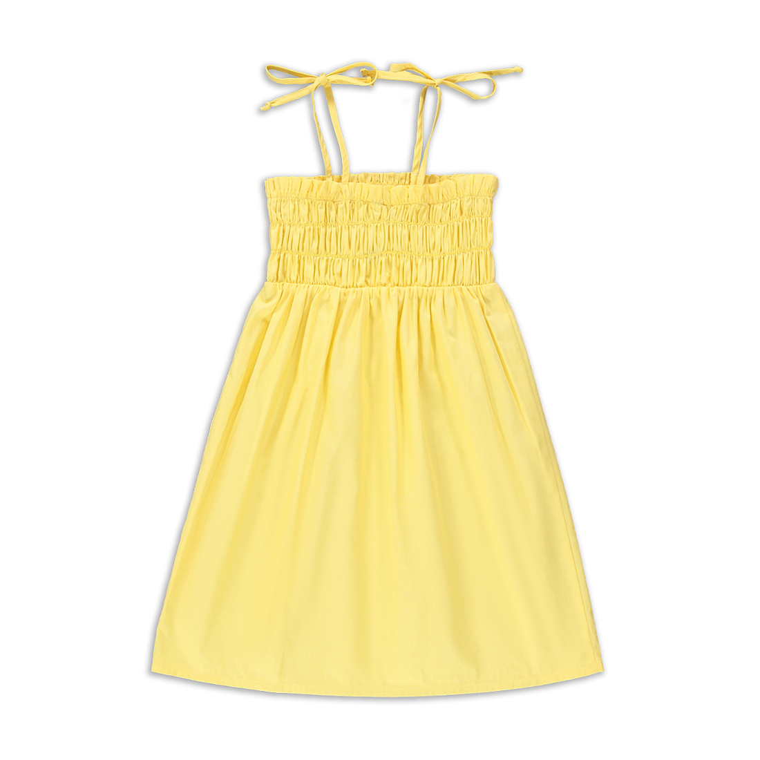 Pastel Yellow Smocked Trapeze Midi Dress-LEMON-2-3 YRS