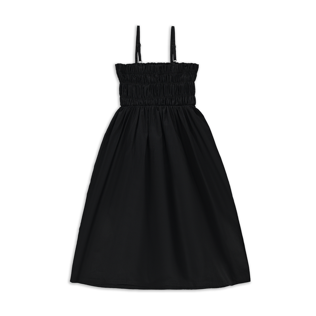 Black Smocked Trapeze Midi Dress-BLACK-7-8 YRS