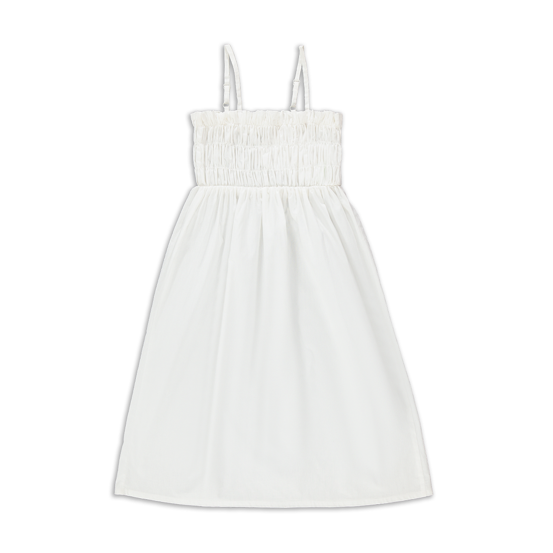 White Smocked Trapeze Midi Dress-WHITE-7-8 YRS