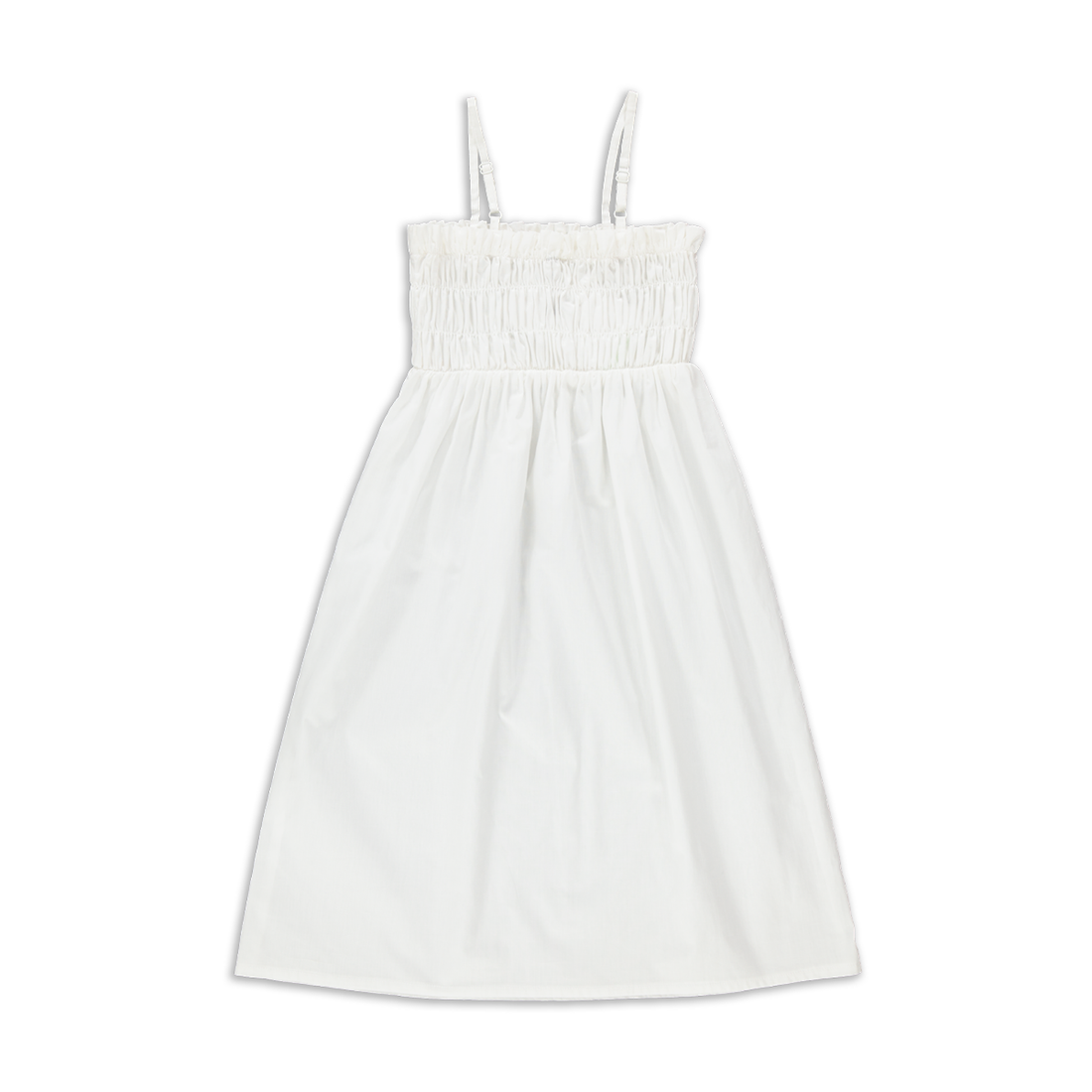 White Smocked Trapeze Midi Dress-WHITE-7-8 YRS