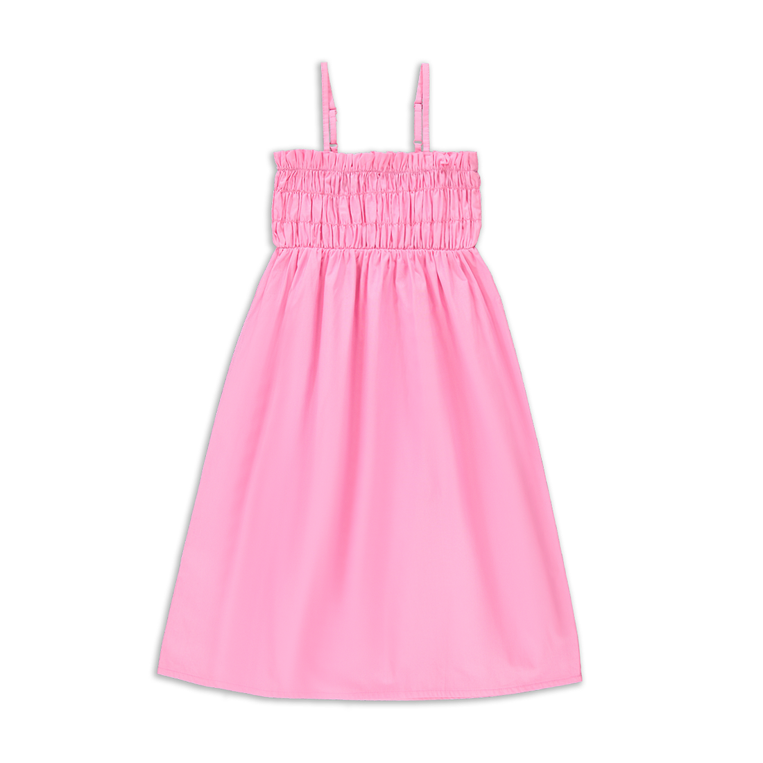 Pastel Pink Smocked Trapeze Midi Dress-LIGHT PINK-7-8 YRS