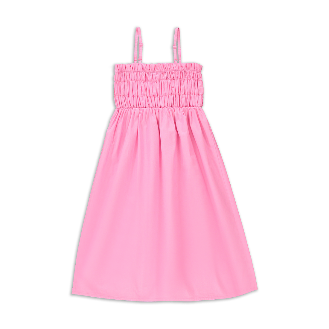 Pastel Pink Smocked Trapeze Midi Dress-LIGHT PINK-7-8 YRS