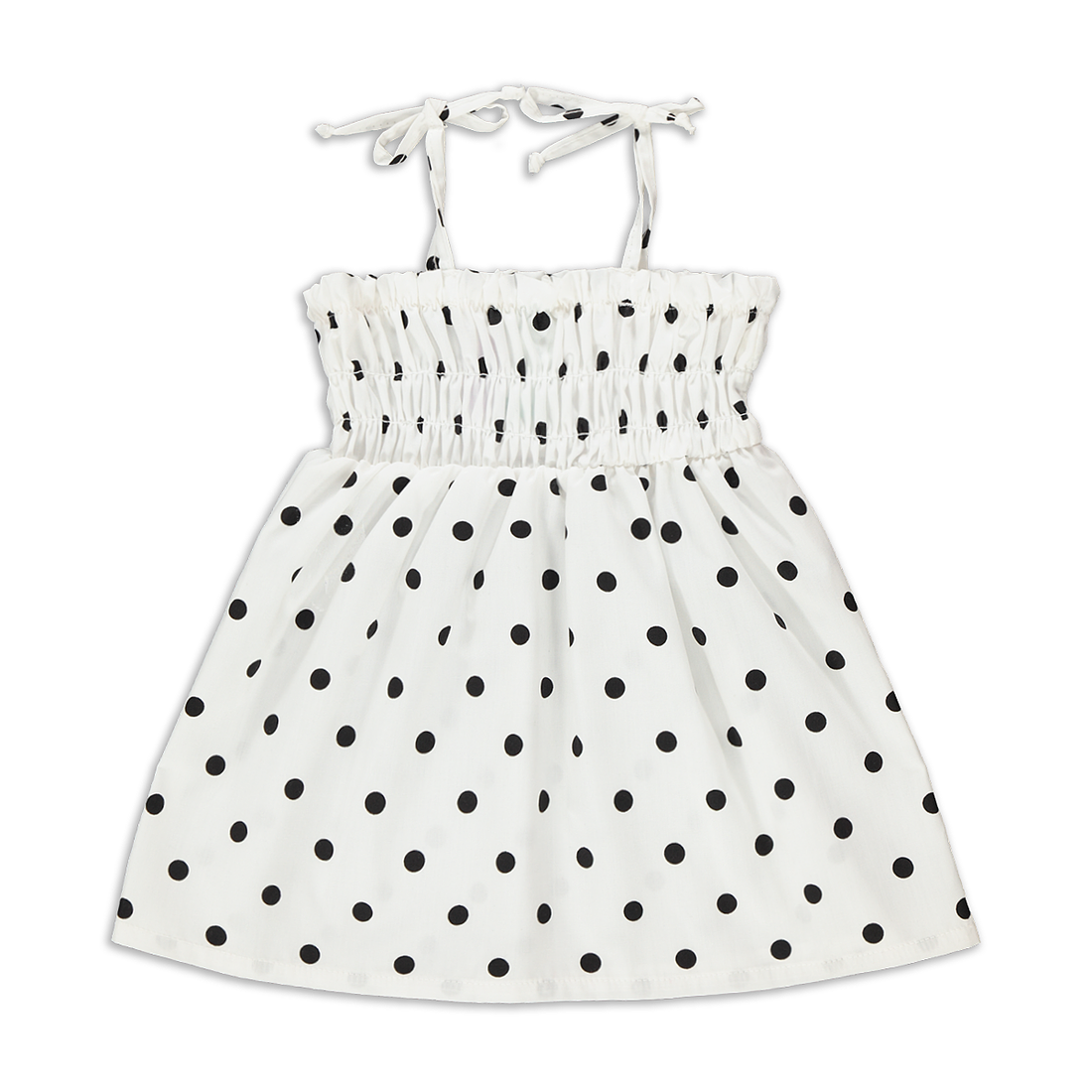 Black Spot Smocked Trapeze Dress-BLACK-3-6 MTHS