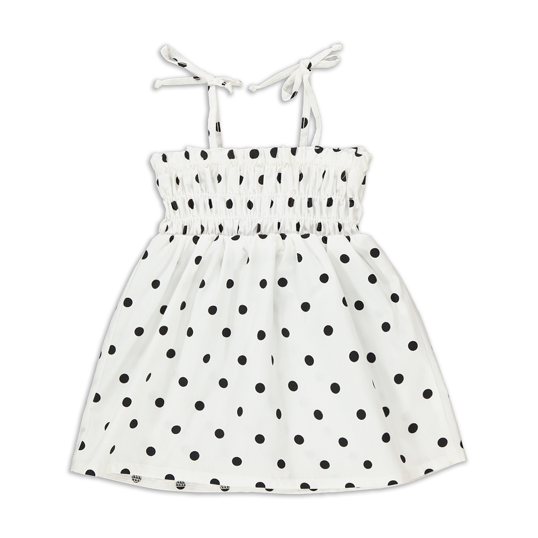 Black Spot Smocked Trapeze Dress-BLACK-3-6 MTHS