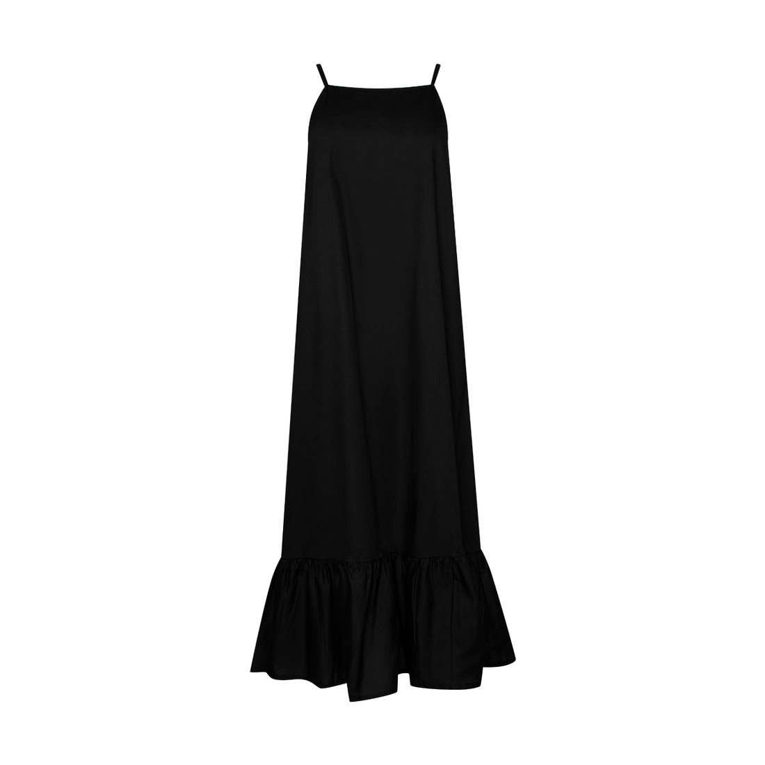 Black Poplin Midi Trapeze Dress-BLACK-44