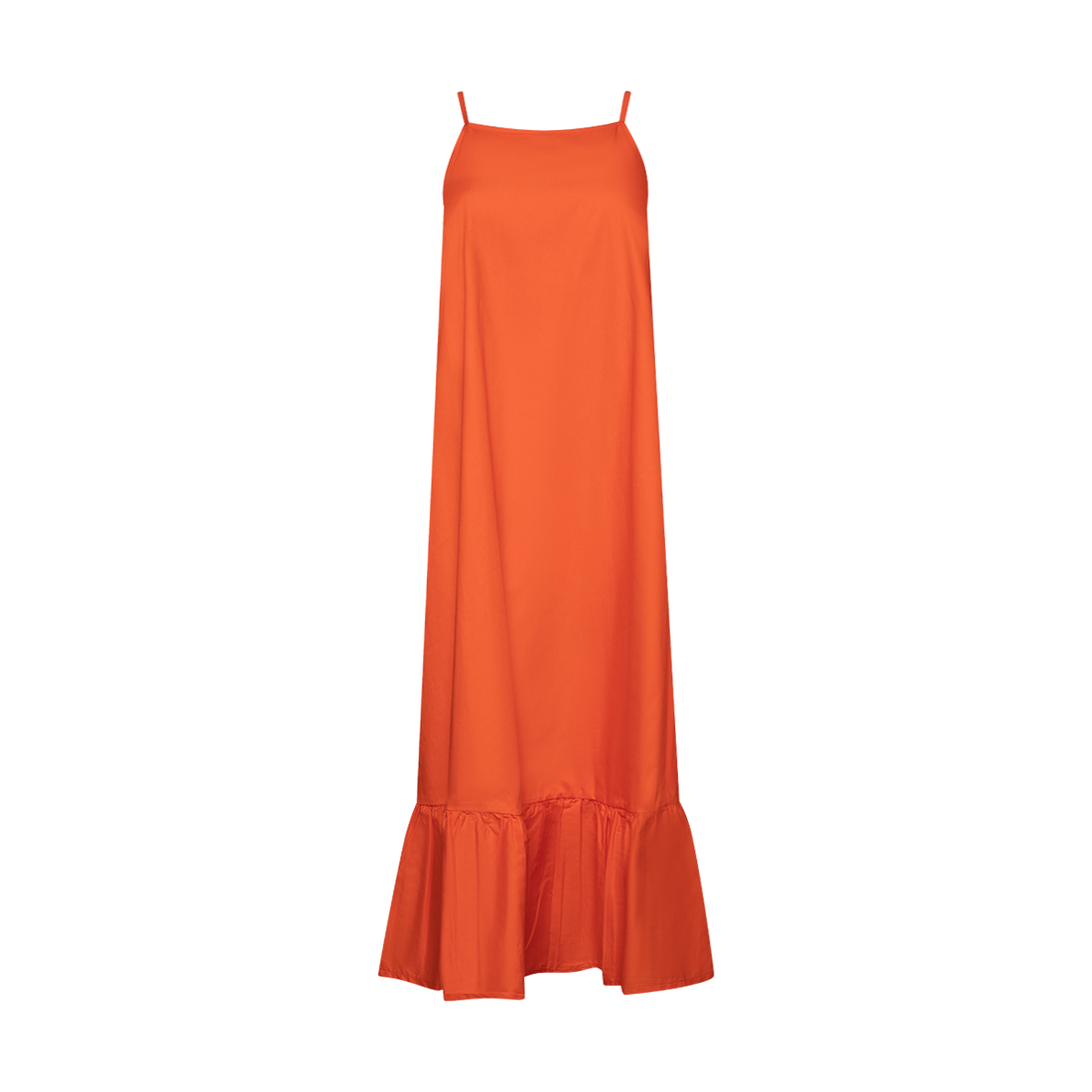 Orange Poplin Midi Trapeze Dress-BRIGHT ORANGE-44