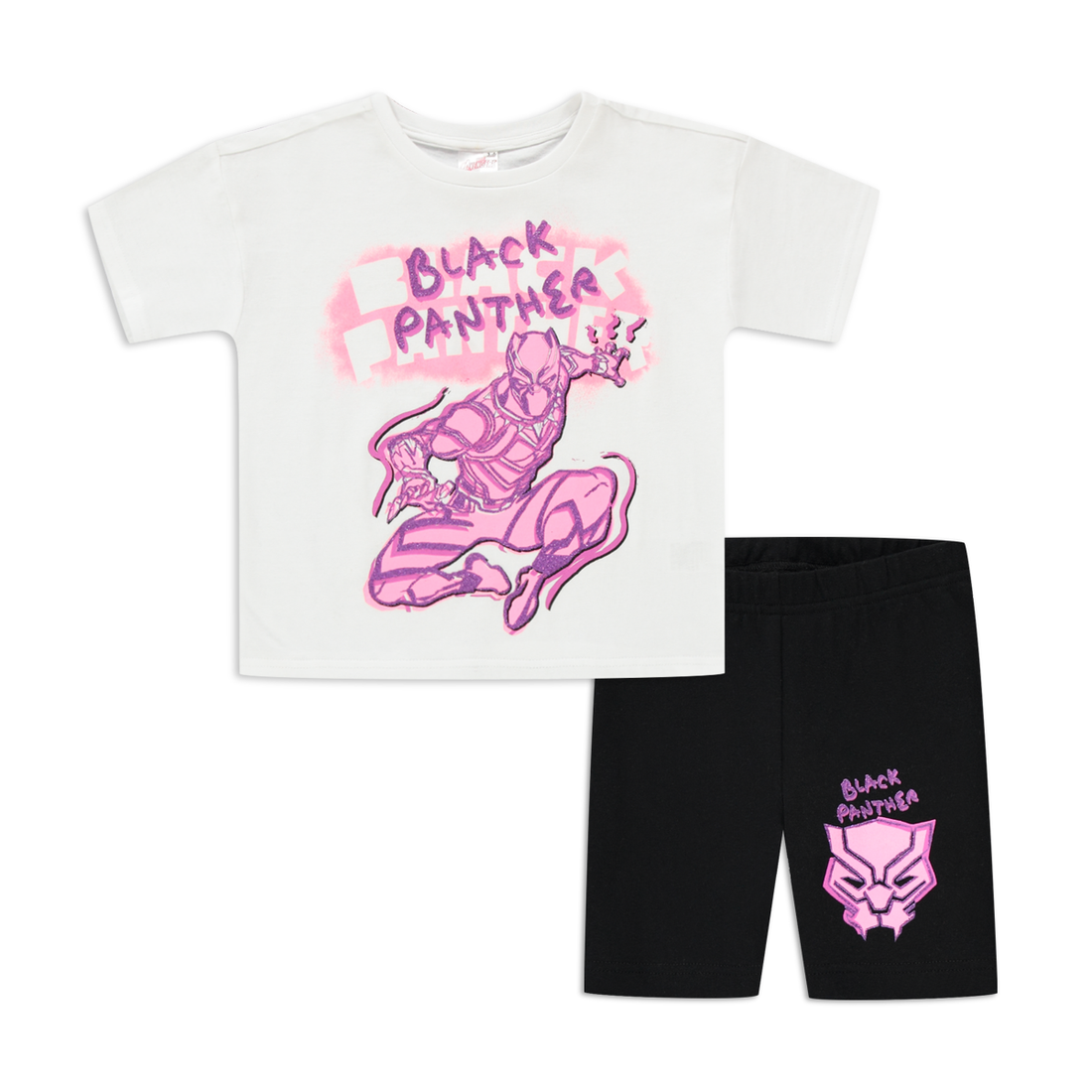 Black Panther oversized tee and cycling short set-WHITE-2-3 YRS