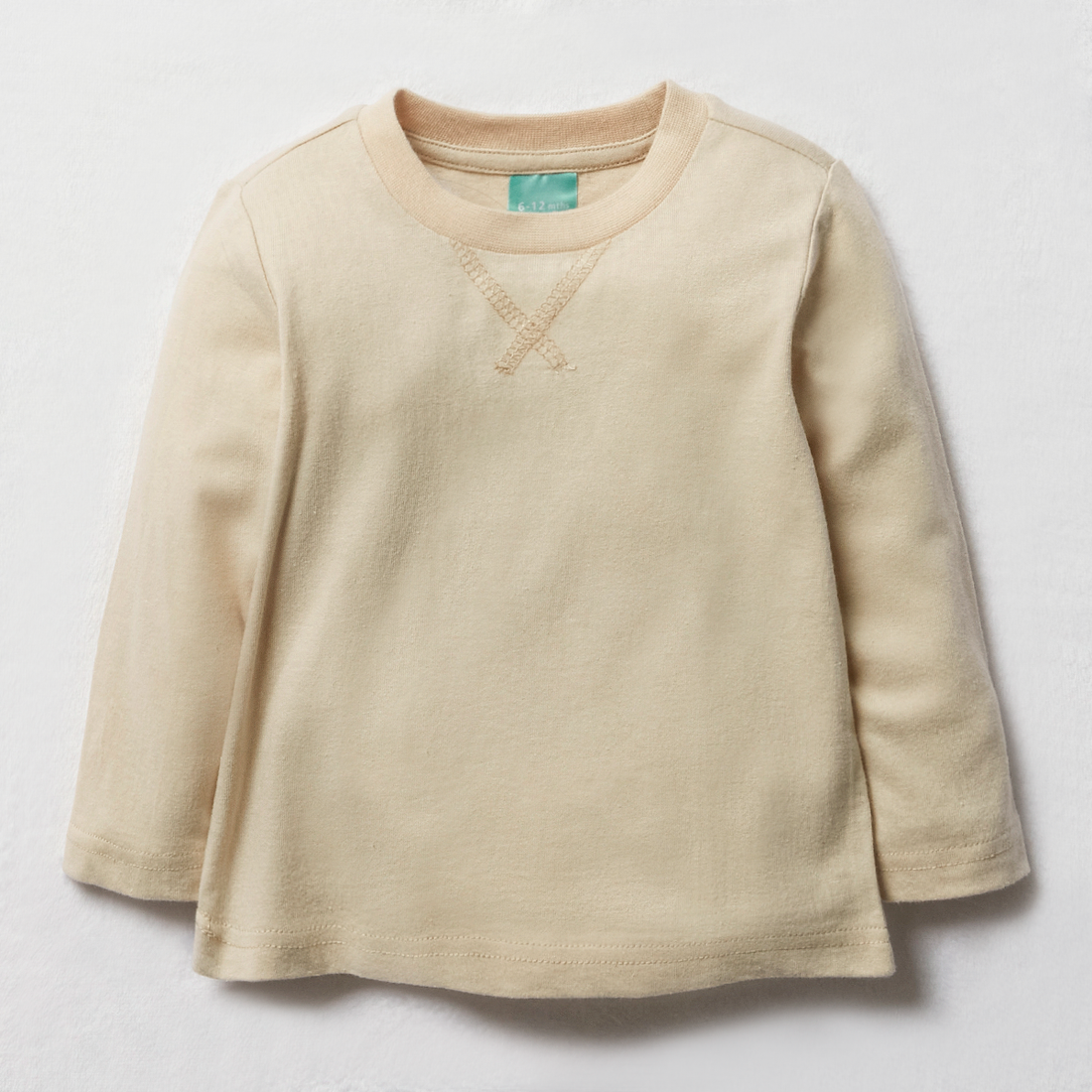 long sleeve plain crewneck tee cream-CREAM-12-18 MTHS