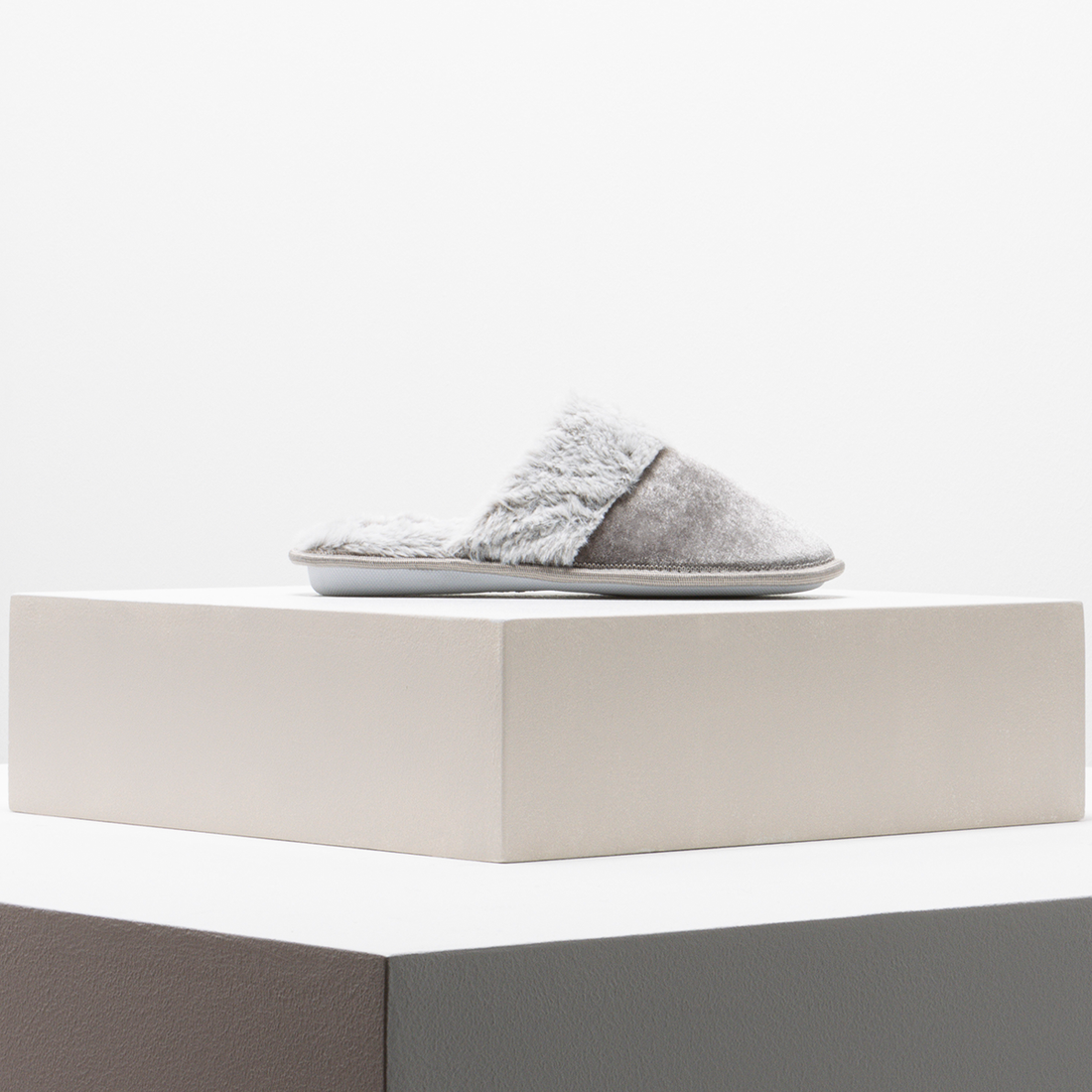 Fur collar closed toe slipper grey-GREY-5-6