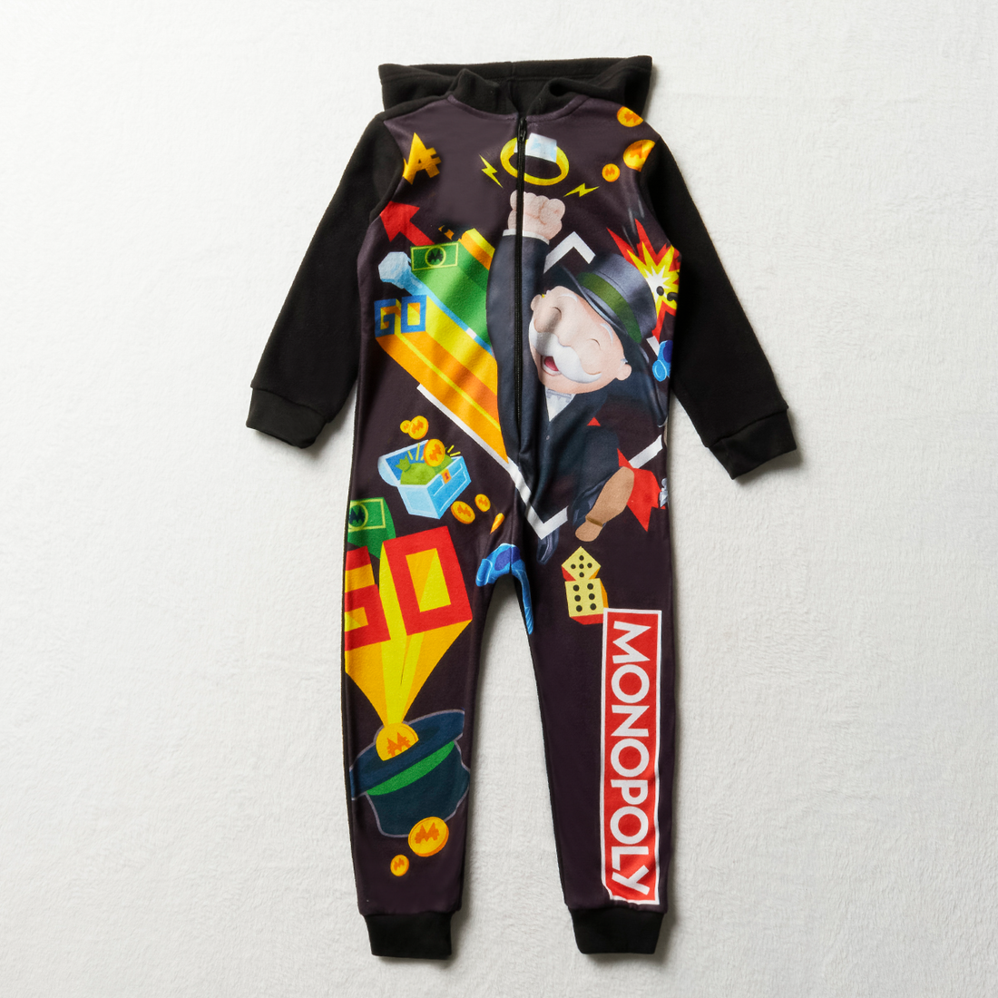 Monopoly micro fleece onesie black-BLACK-2-3 YRS