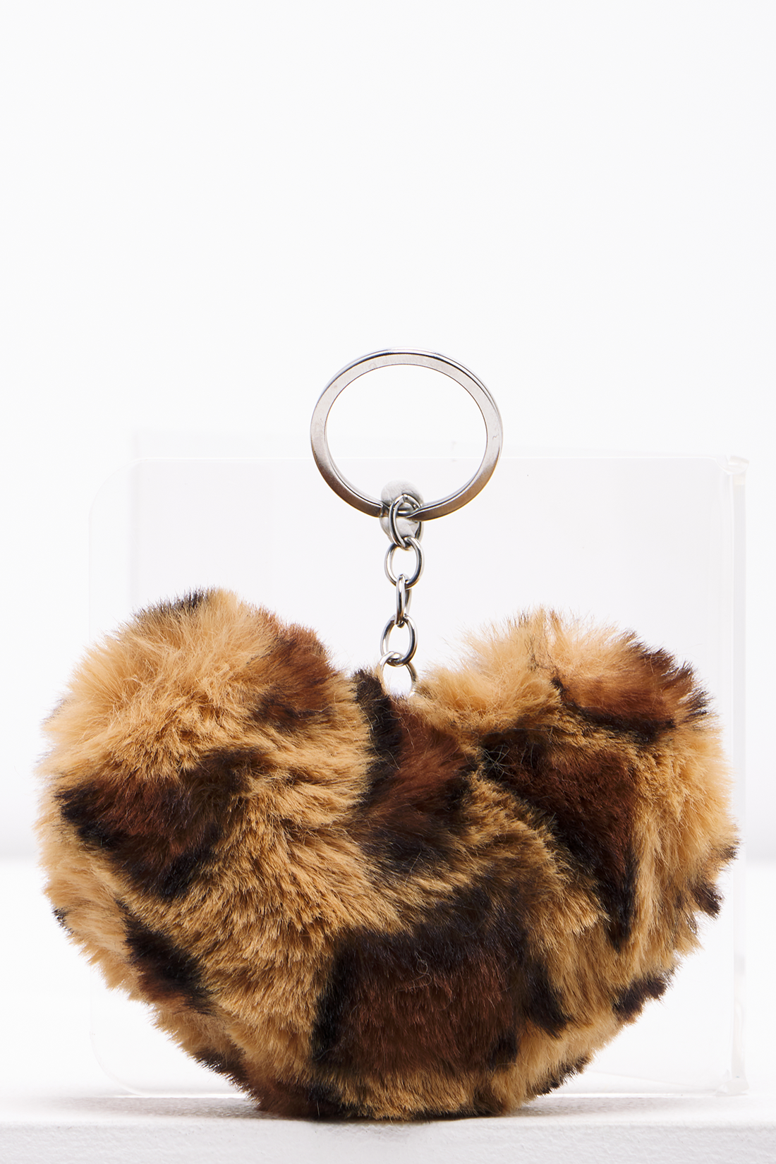 Fluff leopard print heart keyring brown-BROWN-ONE SIZE