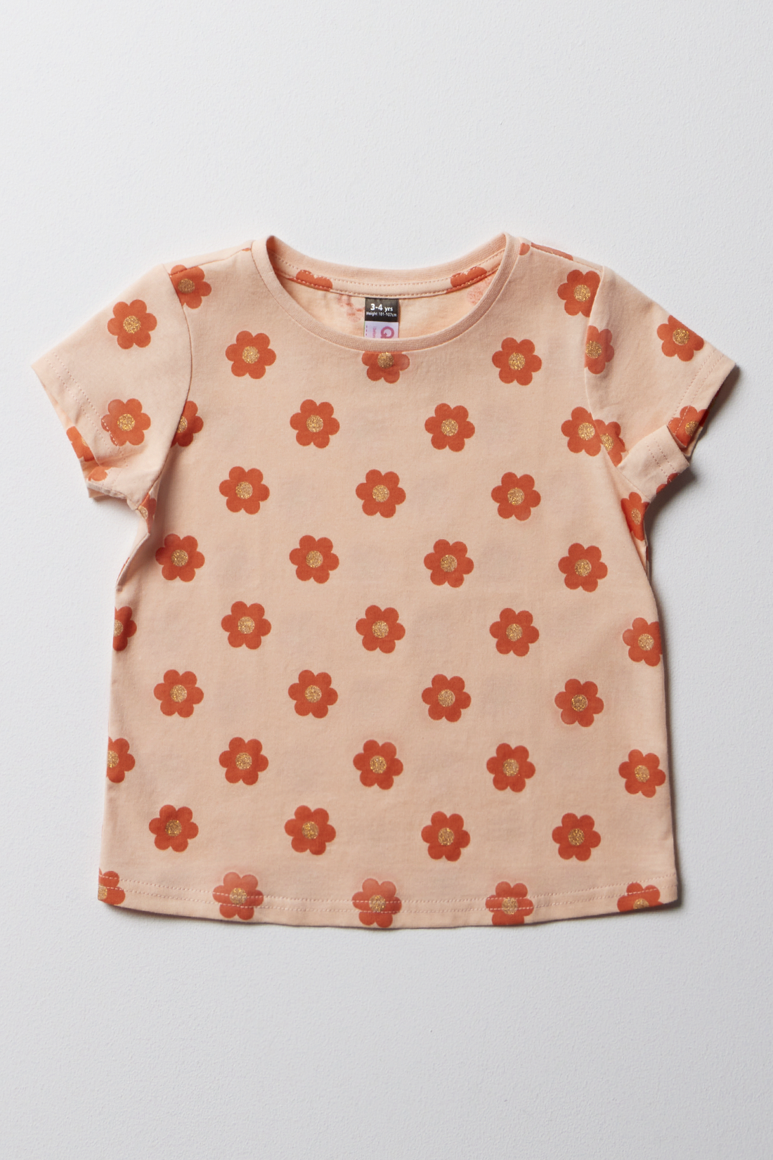 FLORAL PRINTED T-SHIRT PEACH-PEACH-2-3 YRS